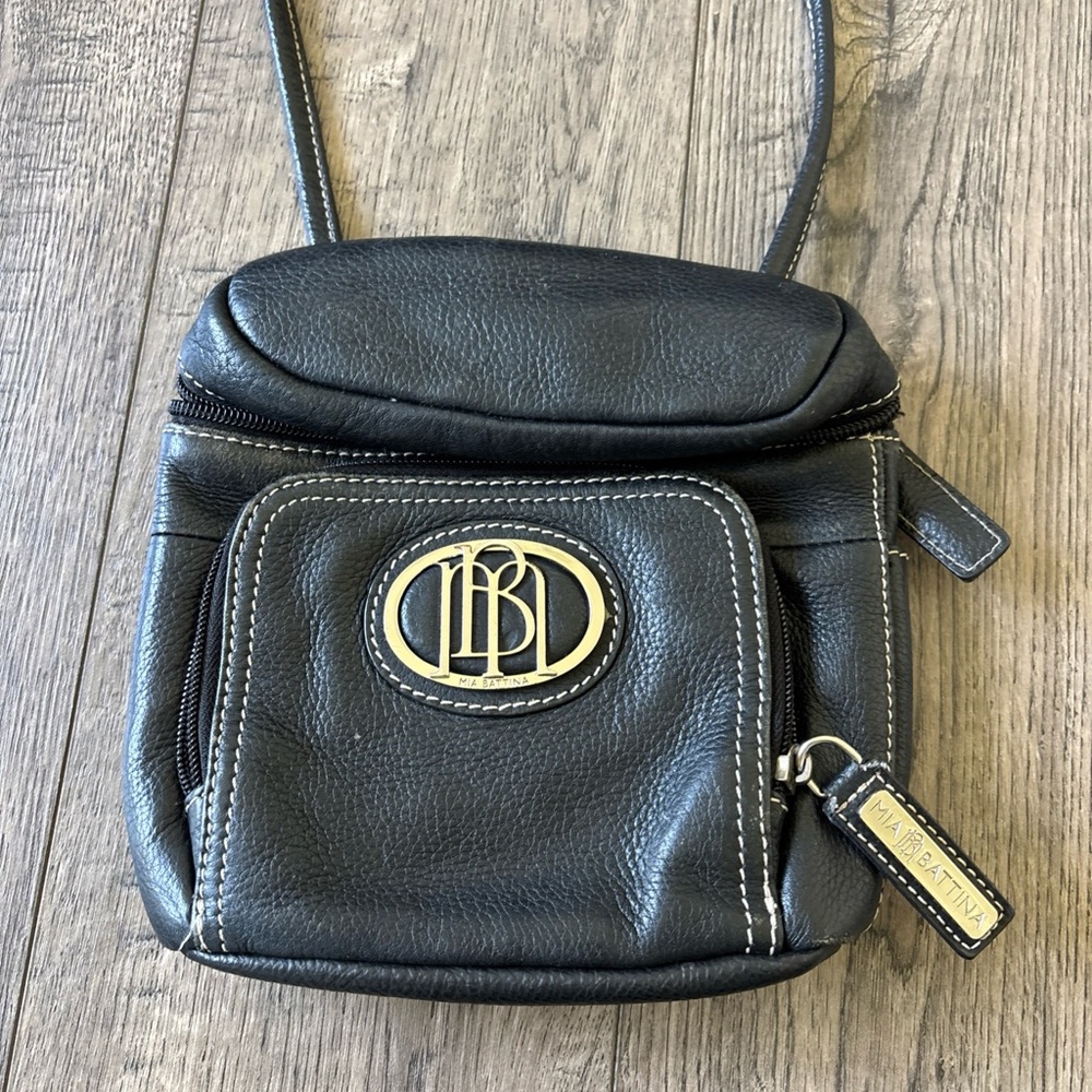 Mia Battina Black Leather Crossbody Bag